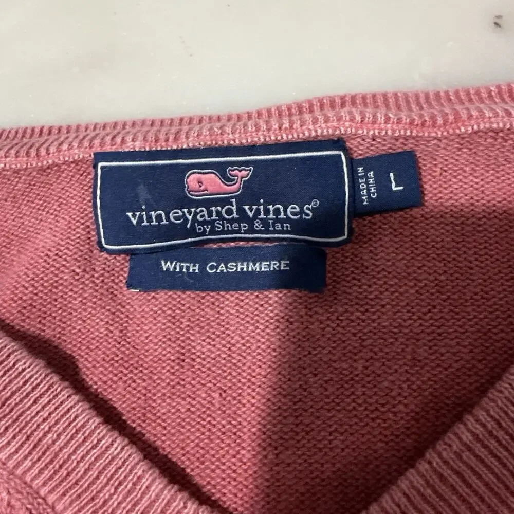 Vineyard Vines Shep & Ian Men L Cashmere Blend Coral Pink Sweater Coastal Casual